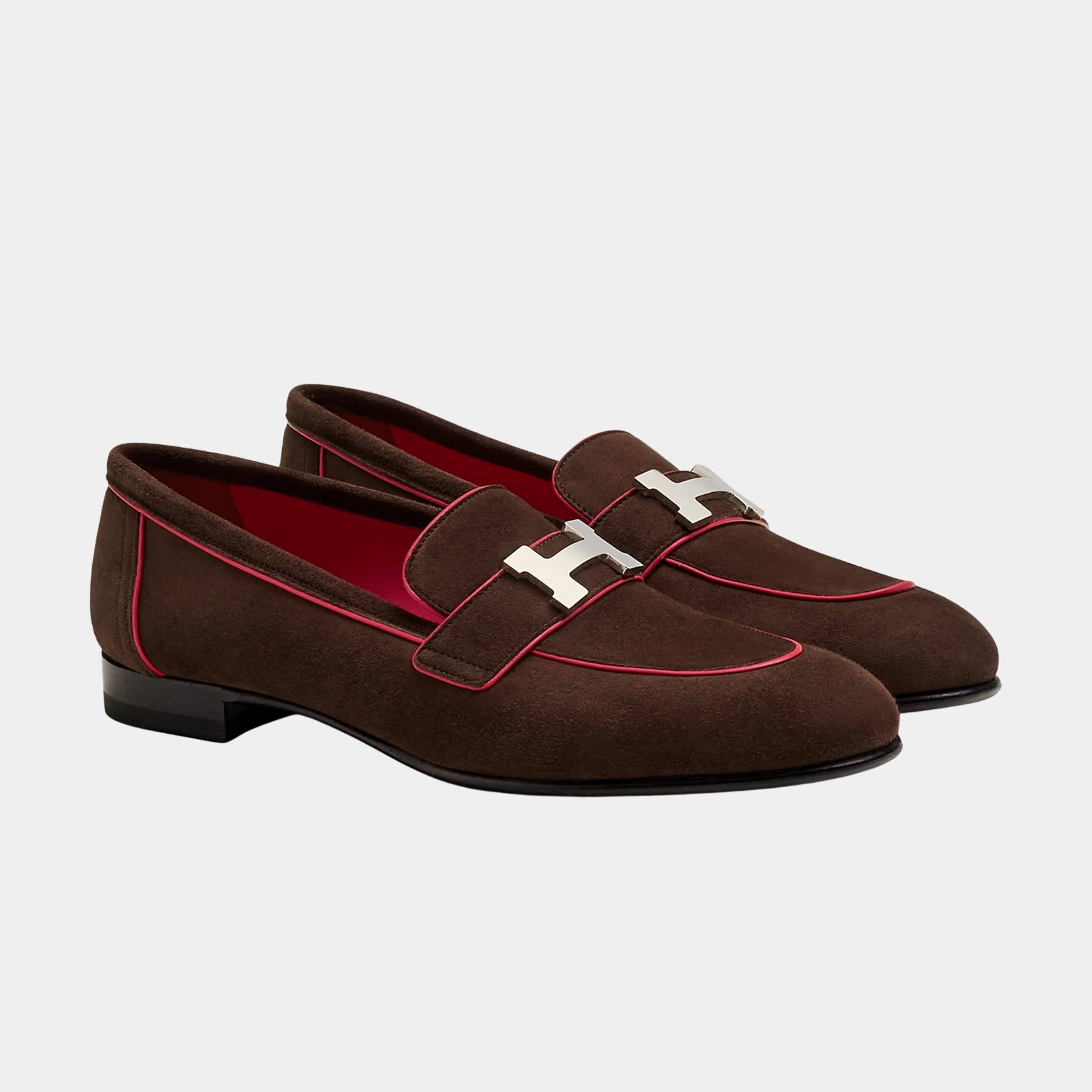 Hermes Paris Loafer in Suede Goatskin and Nappa Leather Piping Women, Front