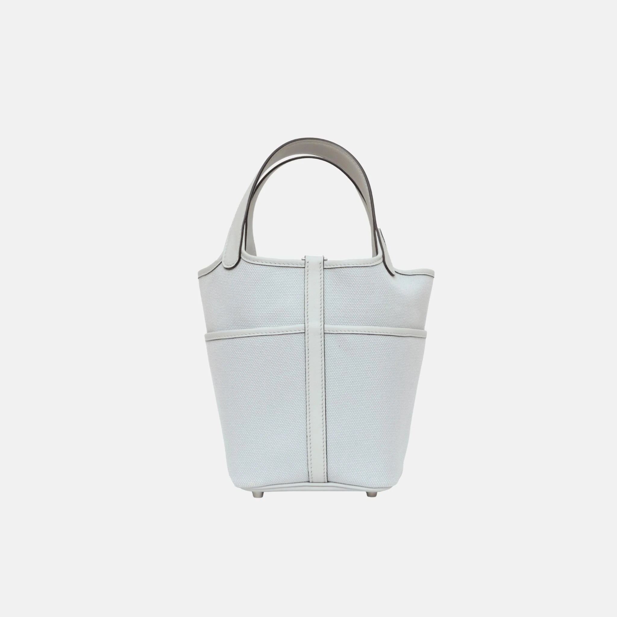 Hermes Picotin 18 Gris Platine Swift Canvas PHW, Back