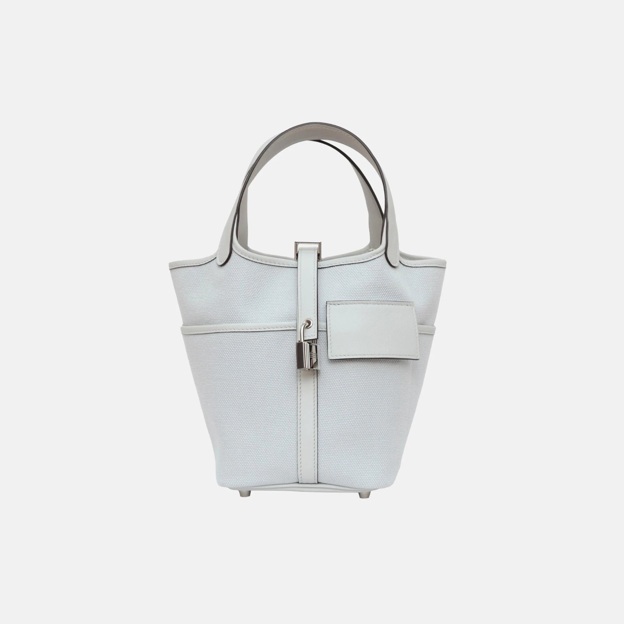 Hermes Picotin 18 Gris Platine Swift Canvas PHW, Front