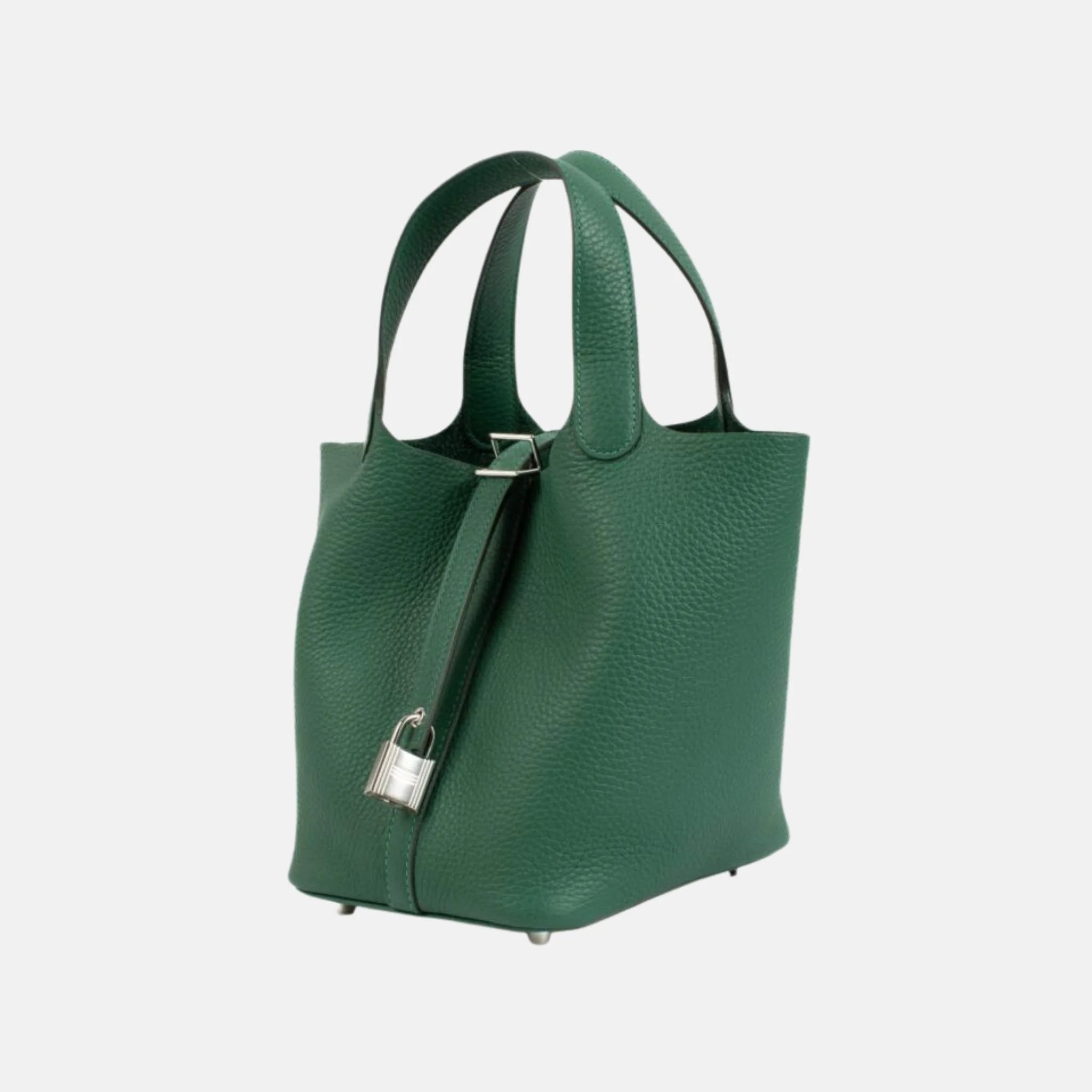 Hermes Picotin 18 Vert Moyen Clemence PHW, Side
