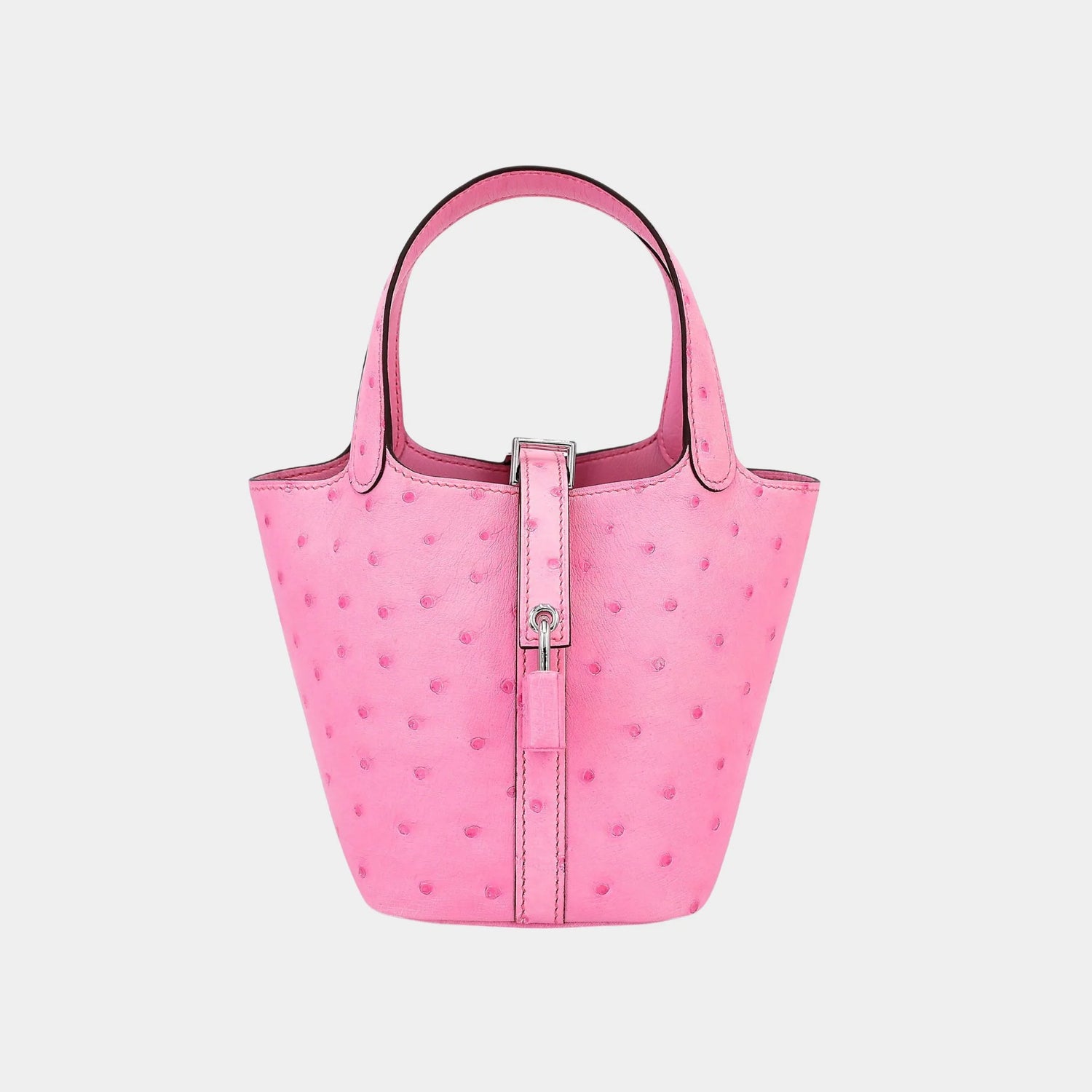 Hermes Picotin Micro 14 Ostrich  Rose Bubblegum PHW, Front