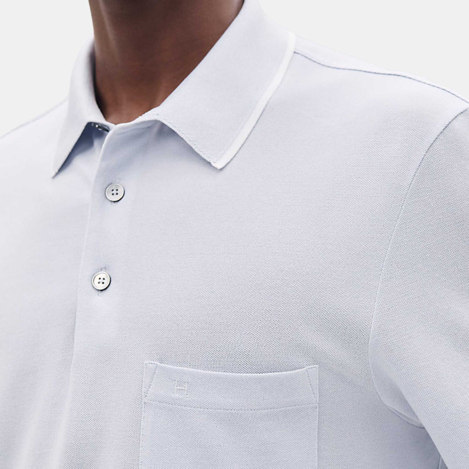 Hermes Piqures Sellier Polo Shirt Glacier, Front, Closeup, Model