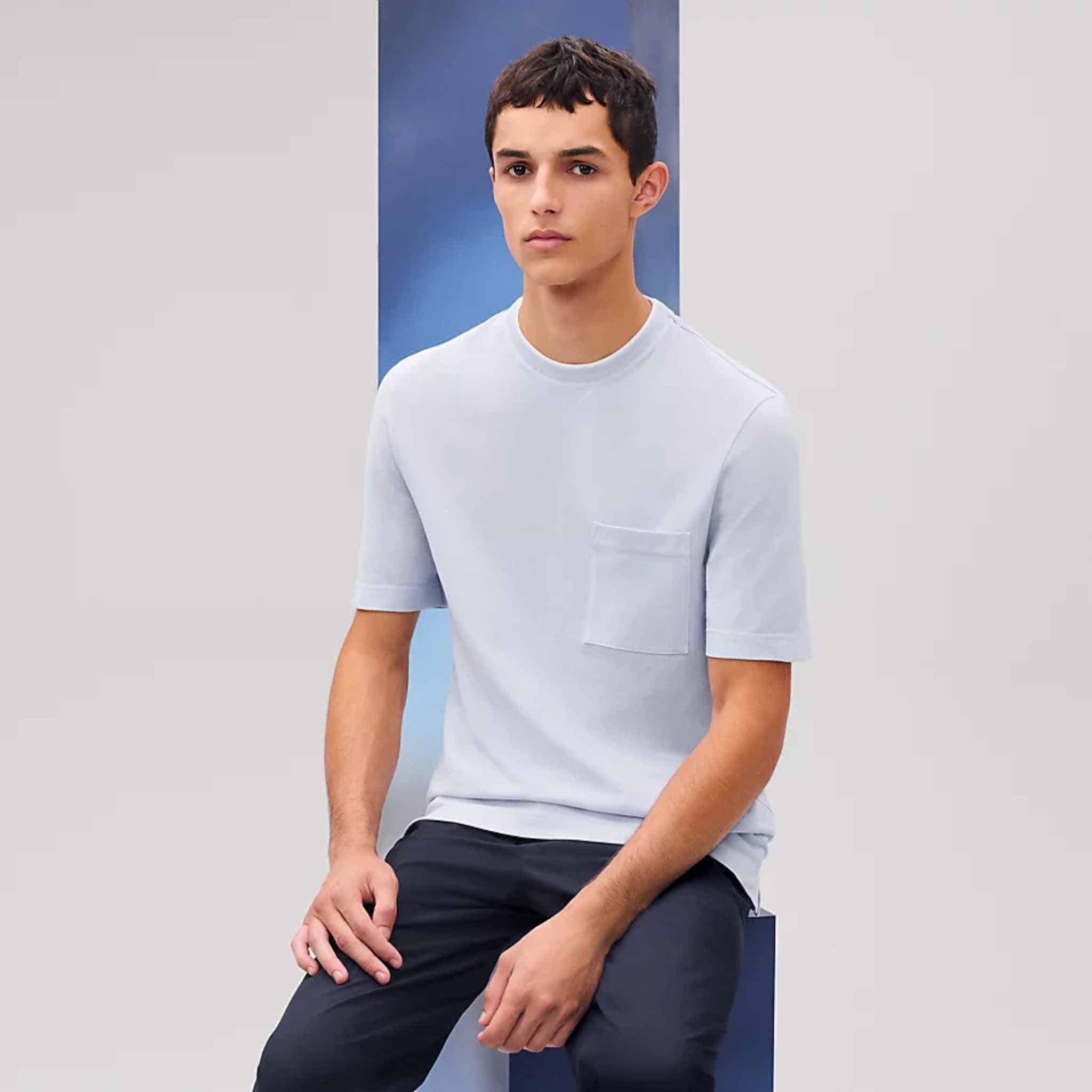 Hermes Piqures Sellier T-shirt Glacier, Front, Model