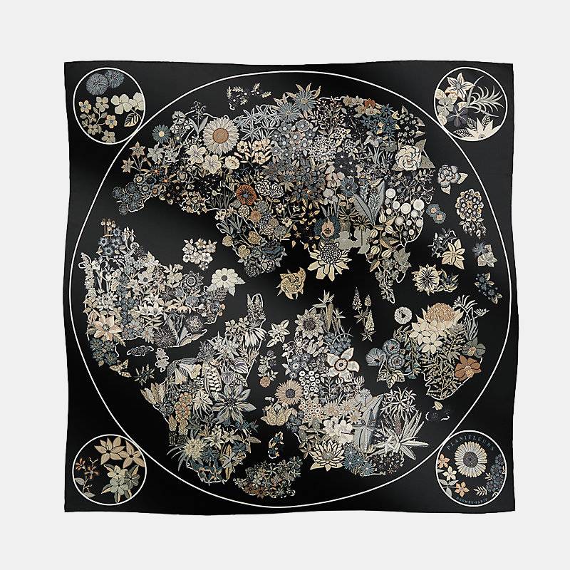 Hermes Planifleurs Scarf 90 , Black, front