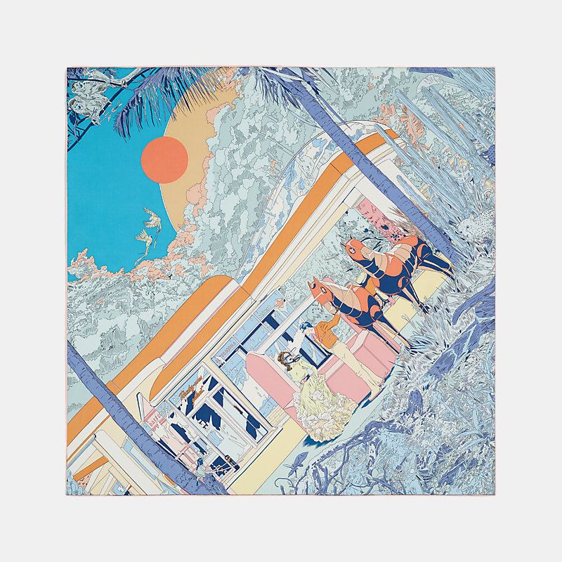 Hermes Rendez-Vous Galant scarf 70, Bleu Glacier, Front