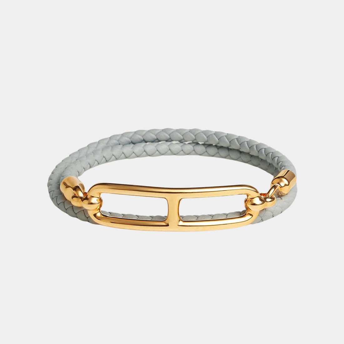 Hermes Roulis Double Tour Bracelet Swift Calfskin Gold Plated, Bleu Glacier