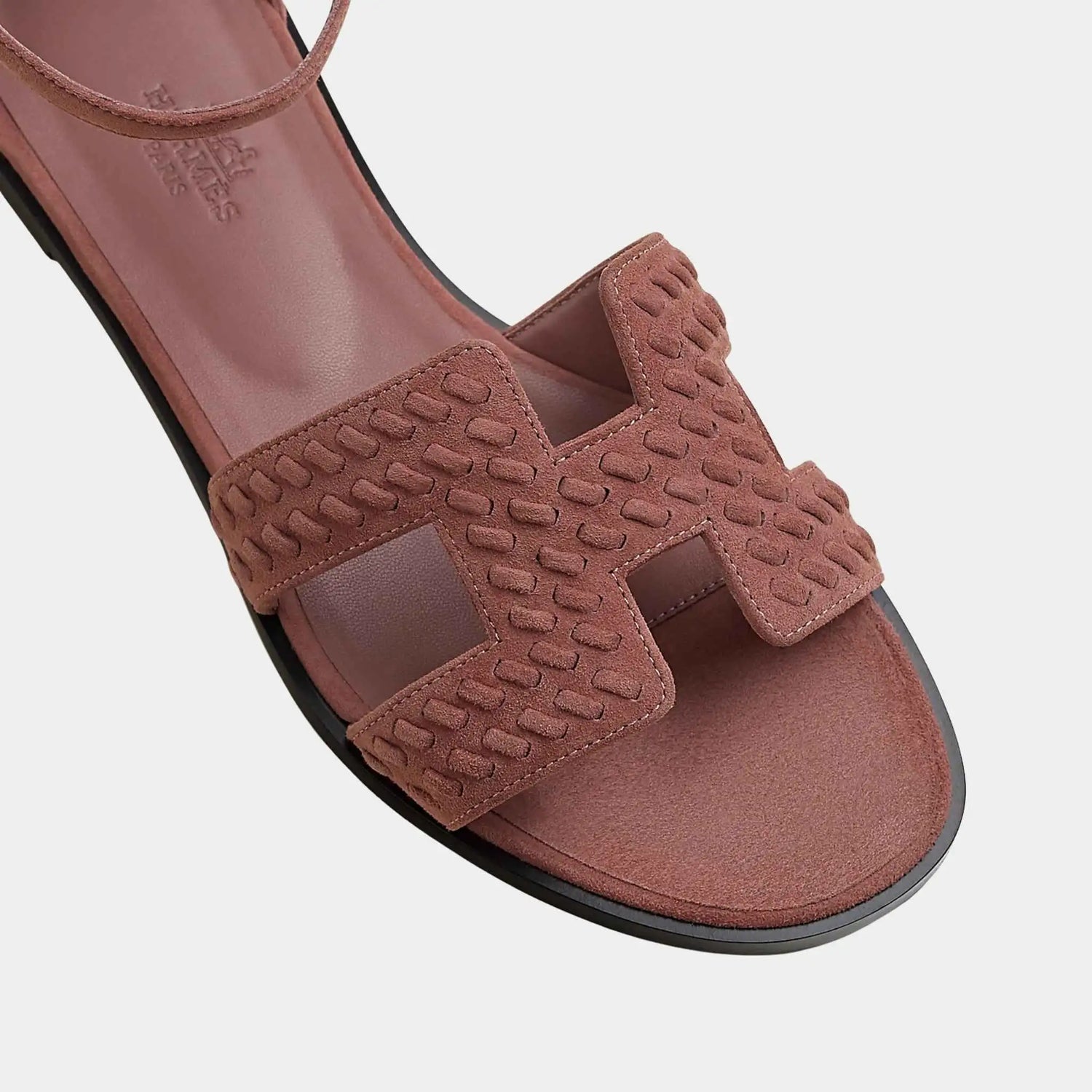 Hermes Santorini Sandal Braided Suede Goatskin, Rose Antique, Top