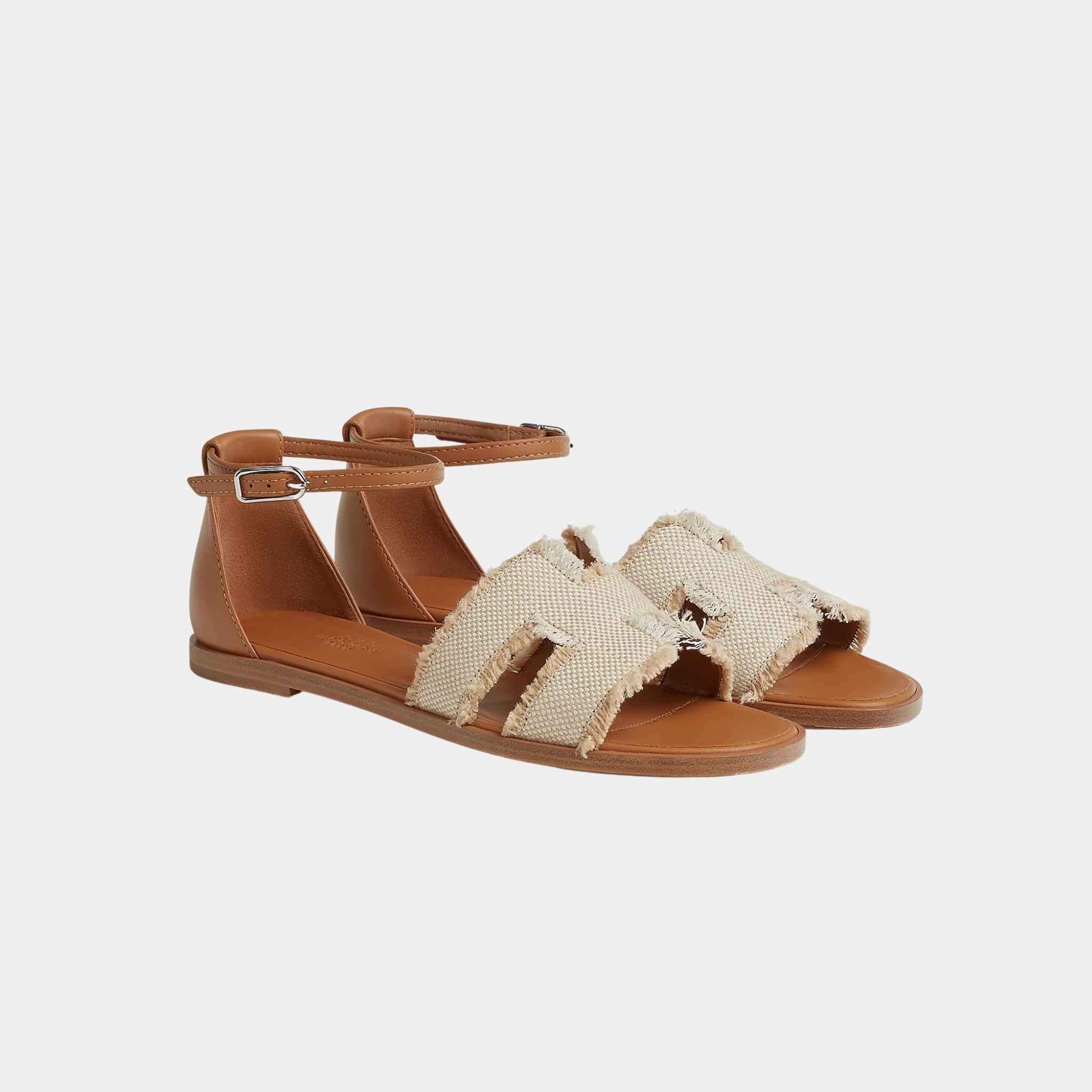 【デイリーに使える】HERMES - Santorini リネン生地サンダル デイリーに使える】HERMES - Santorini リネン生地サンダル