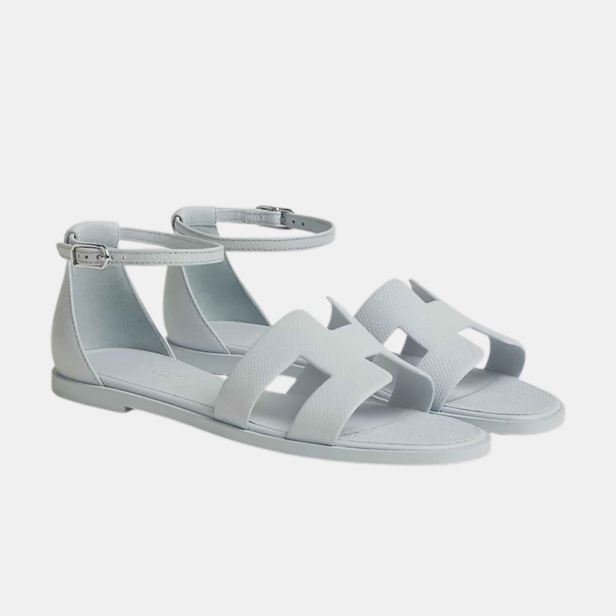 Hermes Santorini Sandals Ice Blue, Front and Side