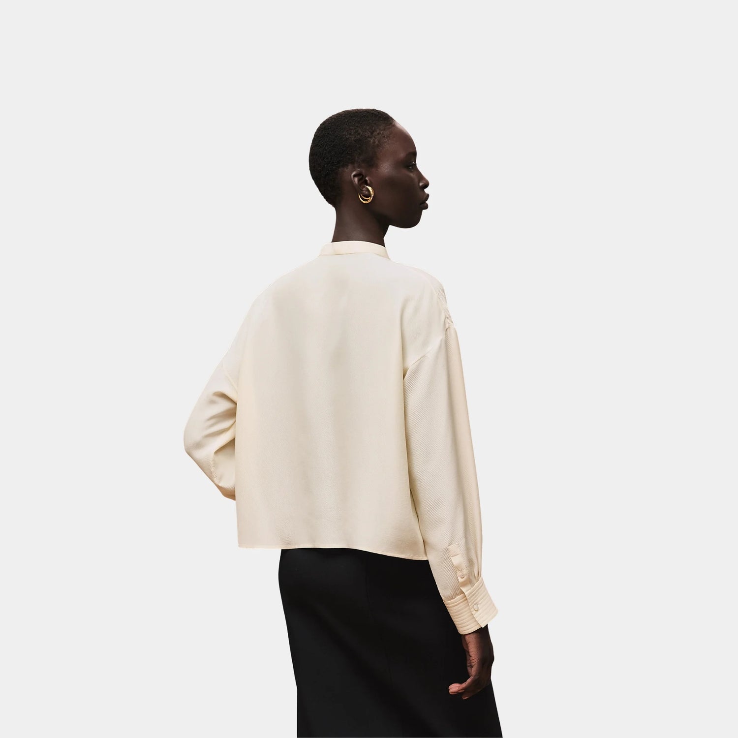 Hermes Shirt in Crepe Silk Cavalry, Beige Sable, Back