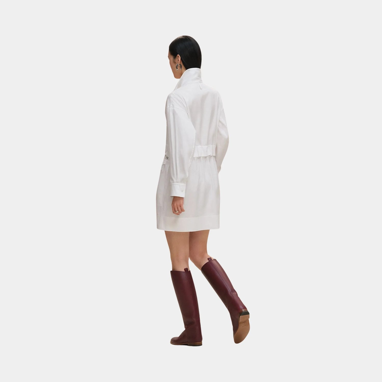 Hermes Short Polo Dress in Cotton Twill, Blanc, Back