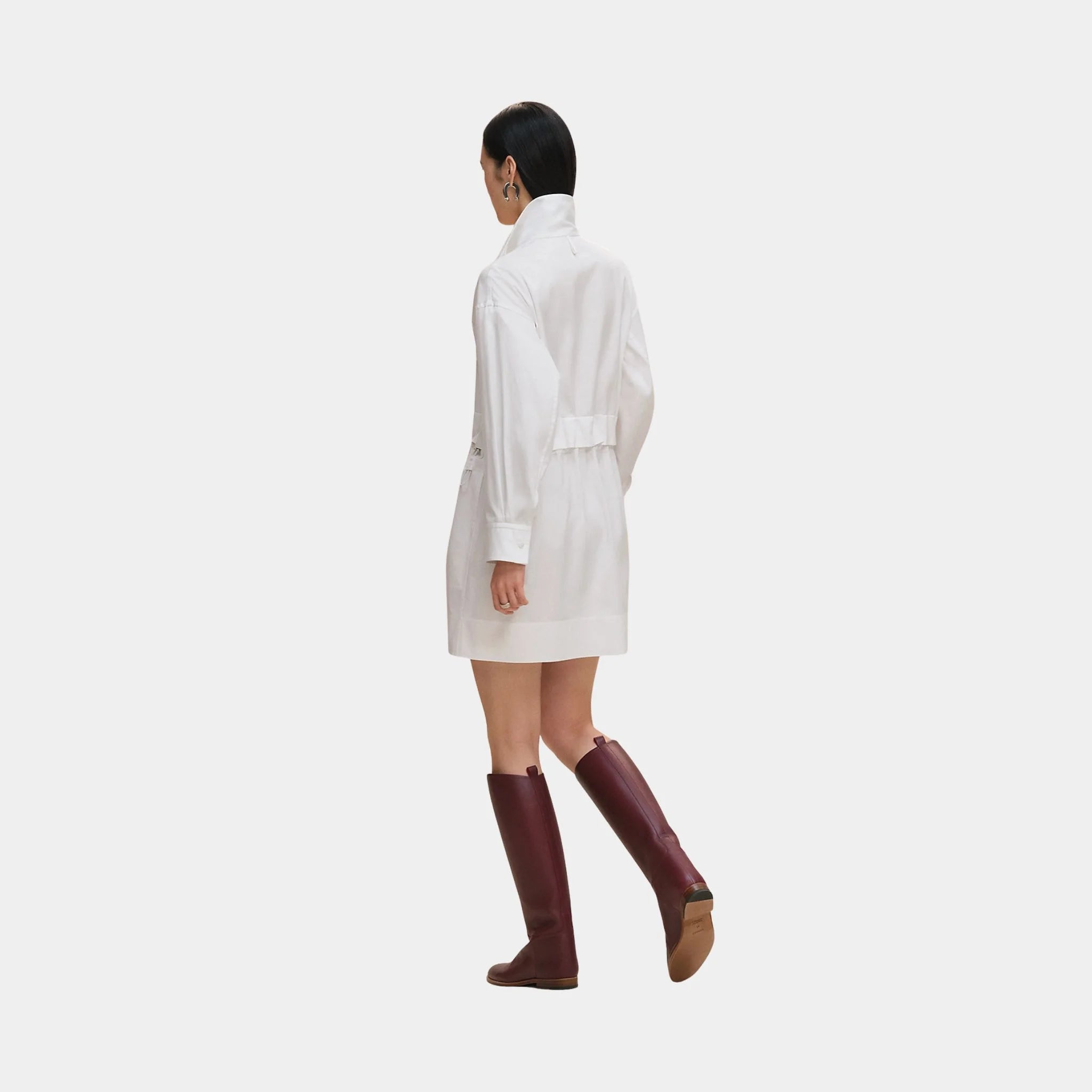 Hermes Short Polo Dress in Cotton Twill, Blanc, Back