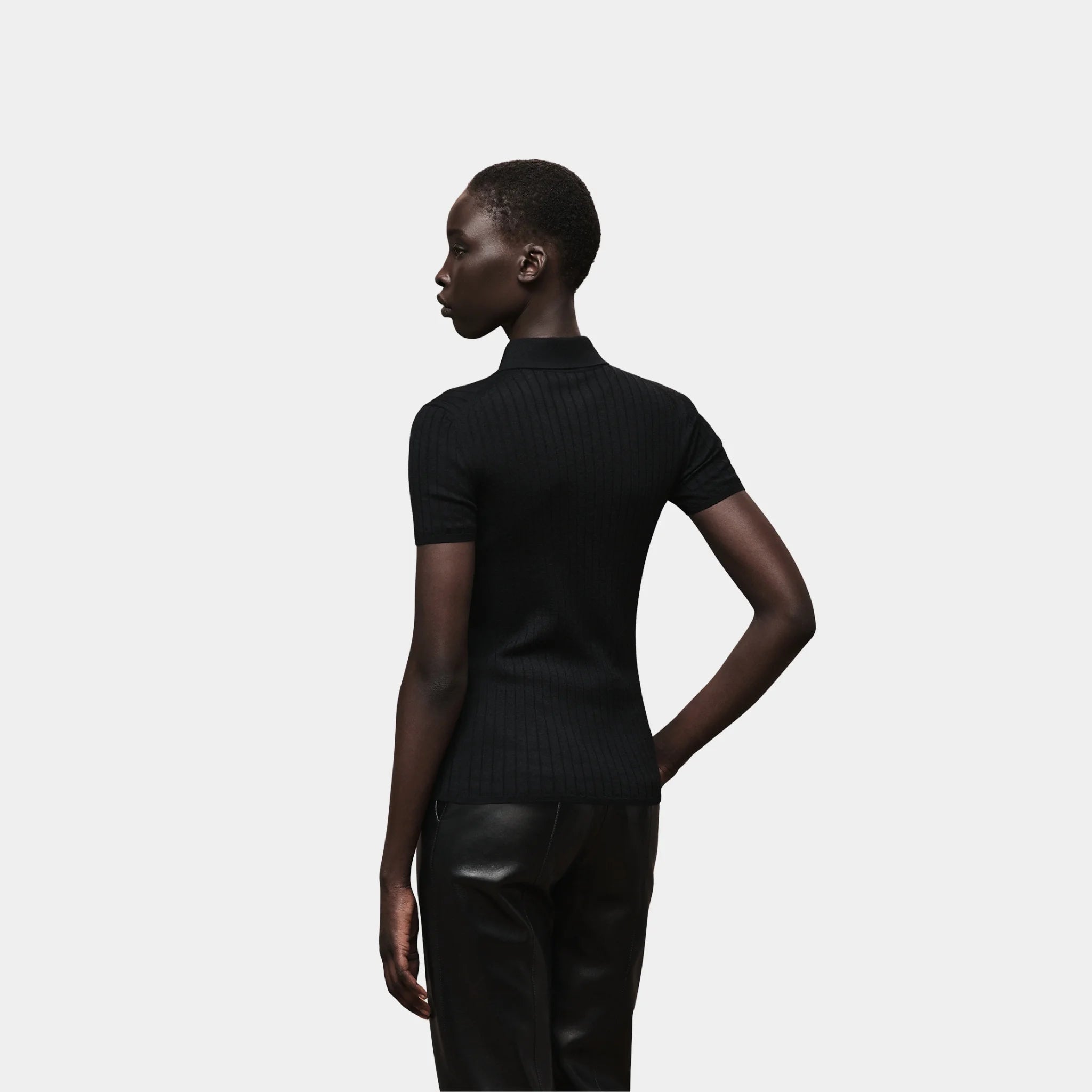 Hermes Short-sleeve Polo Shirt in Cashmere and Silk, Noir, Back
