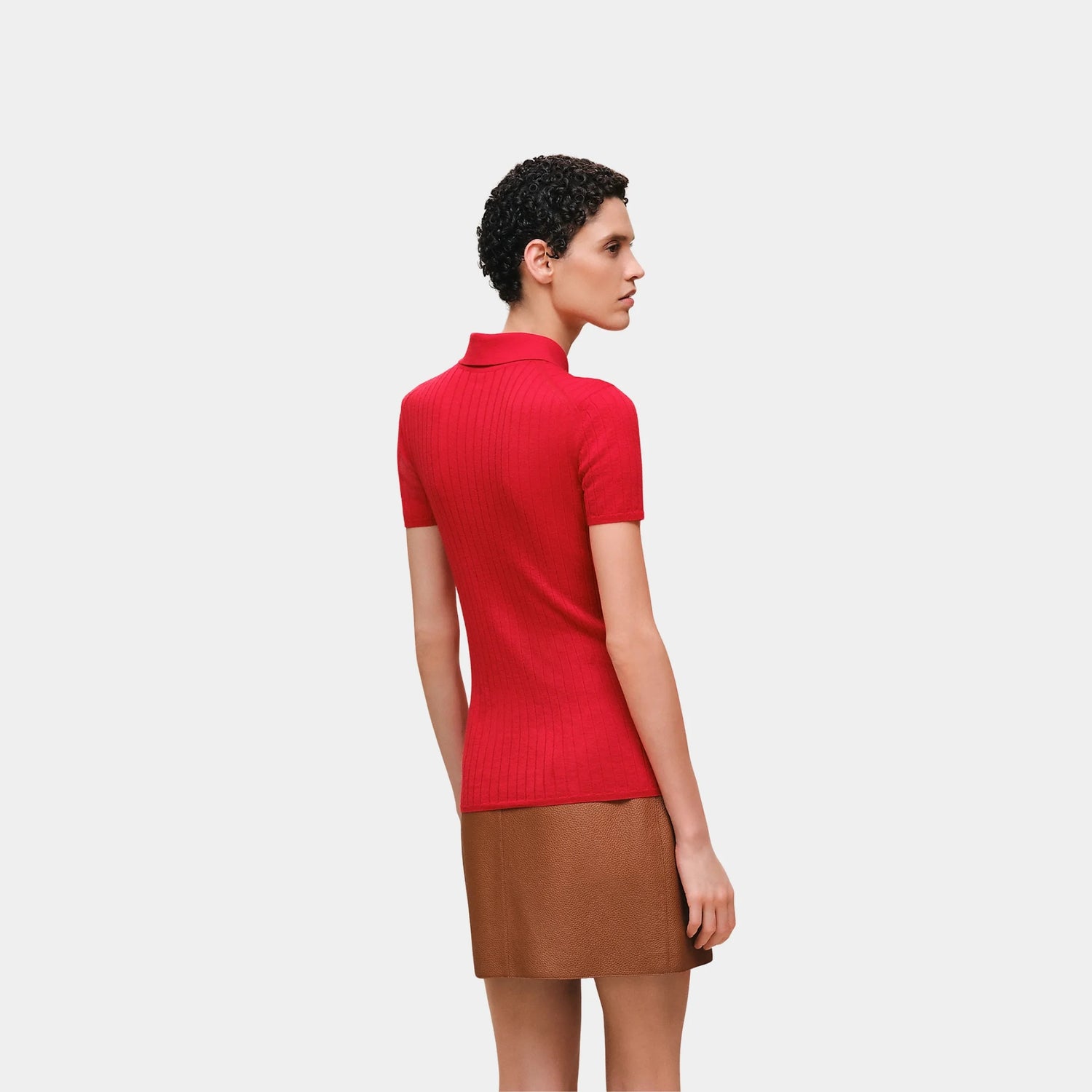 Hermes Short-sleeve Polo Shirt in Cashmere and Silk, Rouge Amazone, Back