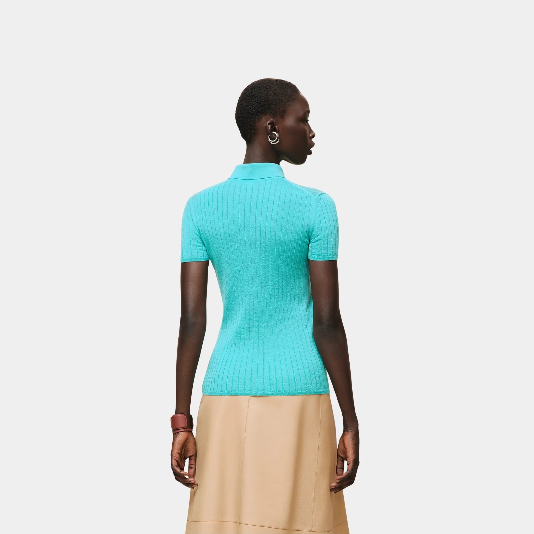 Hermes Short-sleeve Polo Shirt in Cashmere and Silk, Vert Menthe, Back