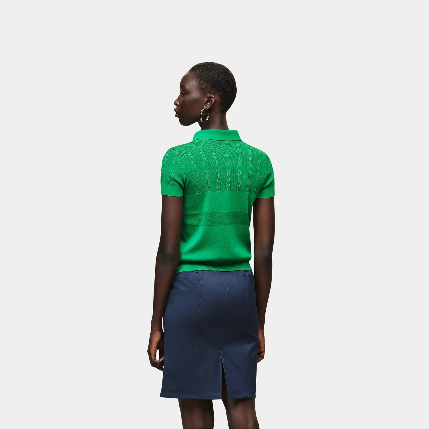 Hermes Short-sleeve Polo Shirt in Silk Textured Knit and Cotton, Vert Jungle, Back