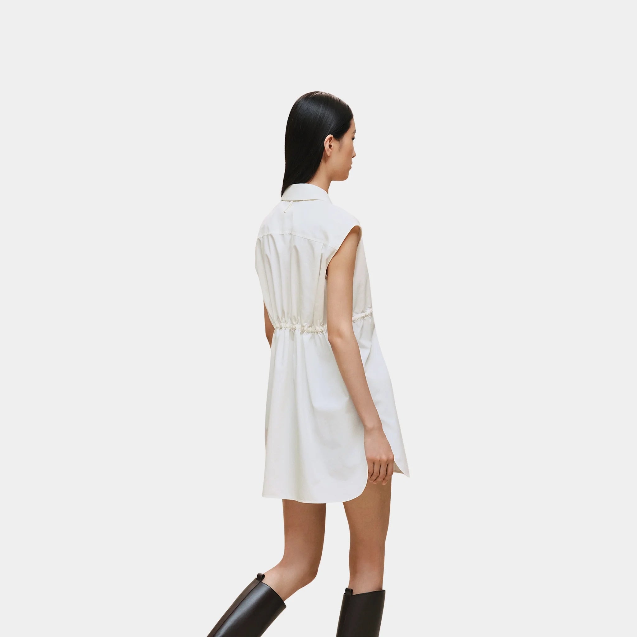 Hermes Sleeveless Drawstring Shirt in Technical Cotton, Blanc Casse, Back