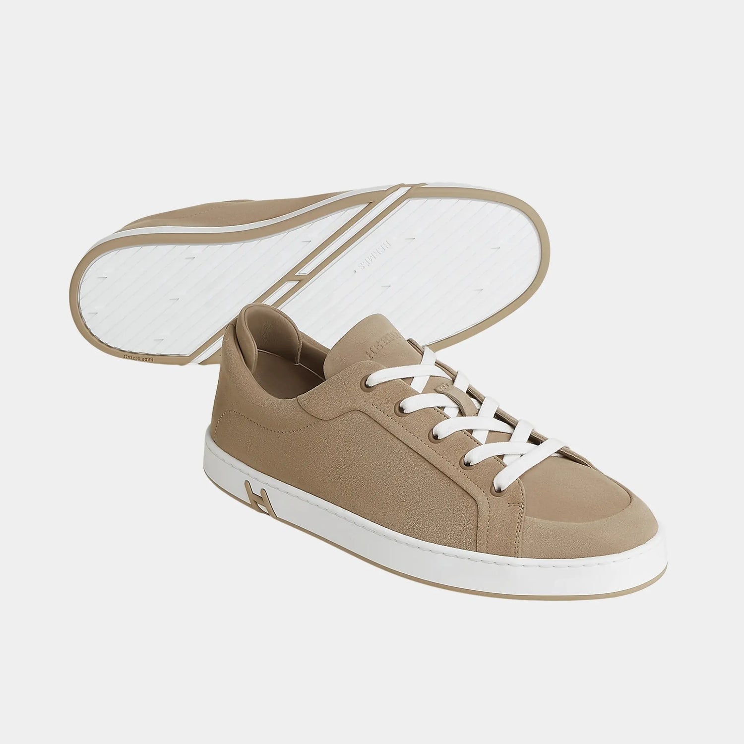 Hermes Sneakers Kid Suede Goatskin, Beige Sable, Front