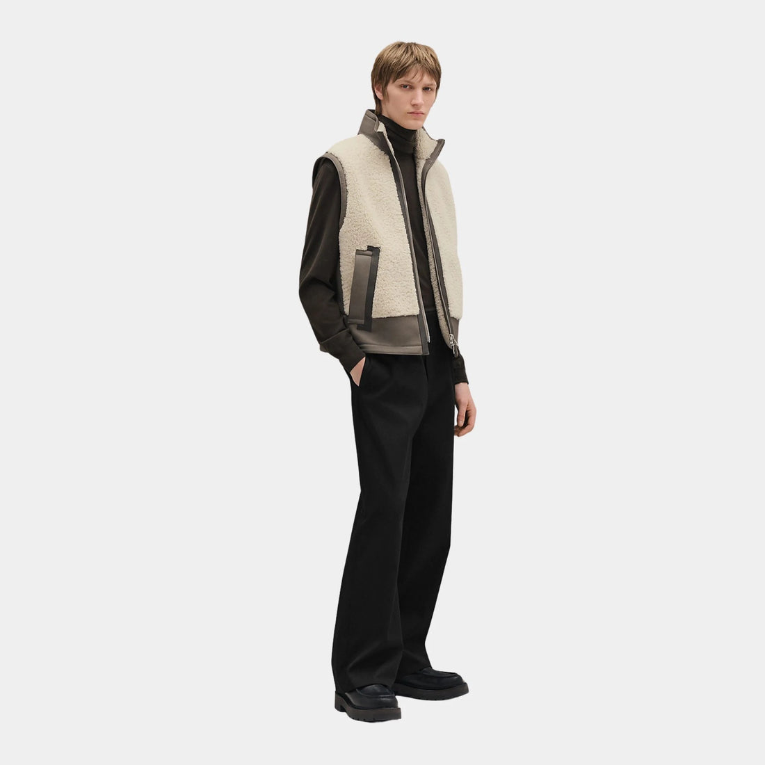 Hermes Straight Sleeveless Vest, Taupe, Ecru, Front