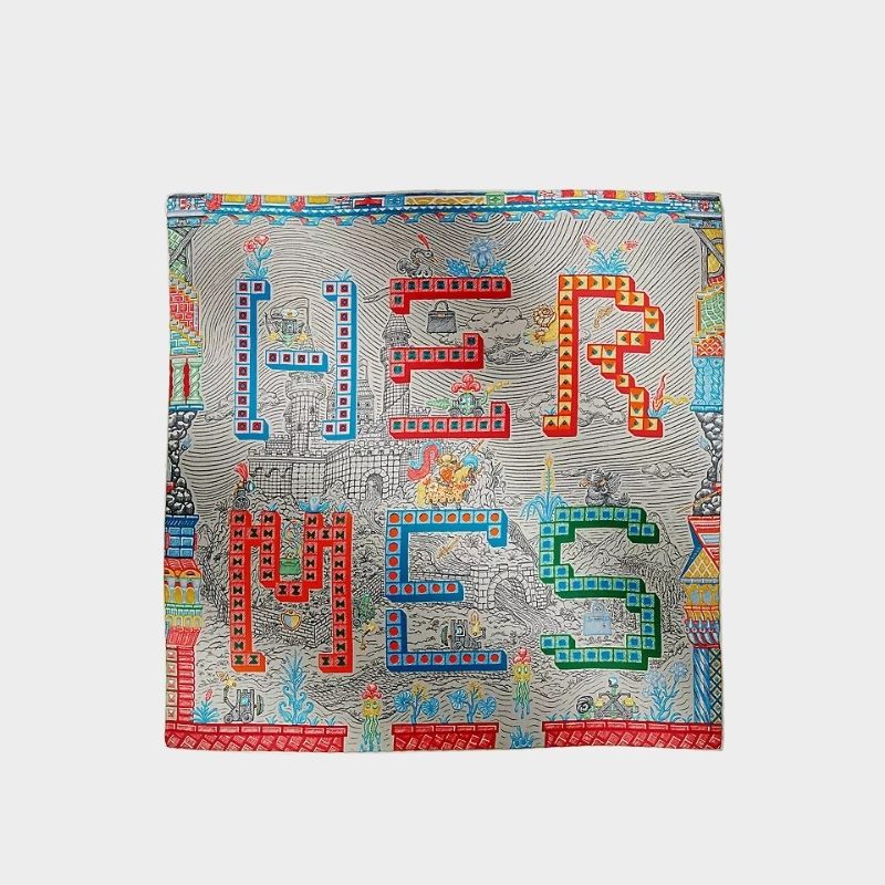 Hermes Super Silk Quest Detail Scarf 45, Gris