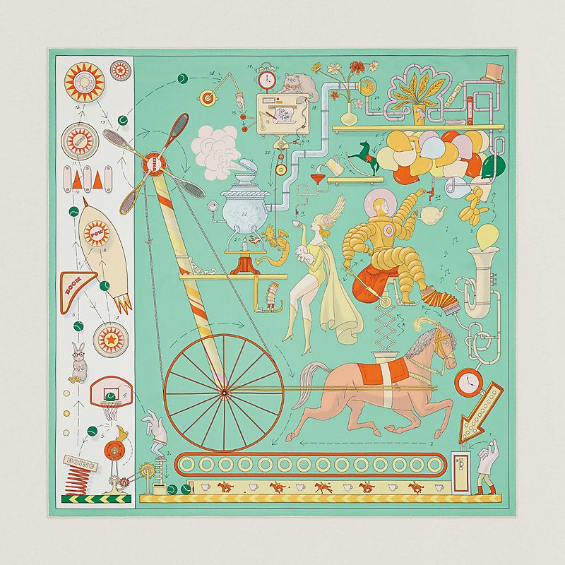 Hermes Tea for Two scarf 90, Green, Front