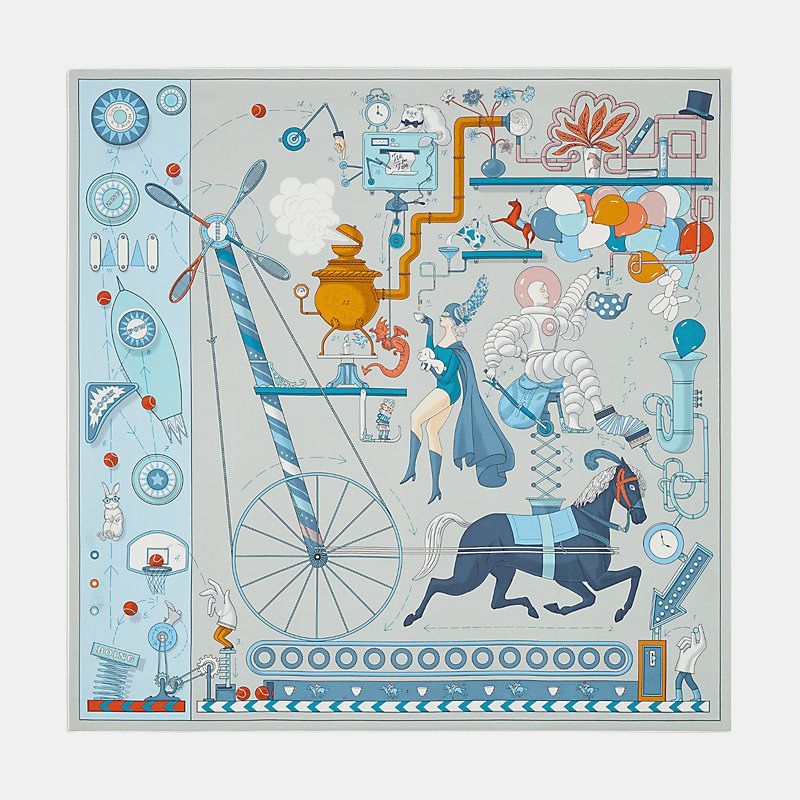 Hermes Tea for Two scarf 90, Sky Blue, Front