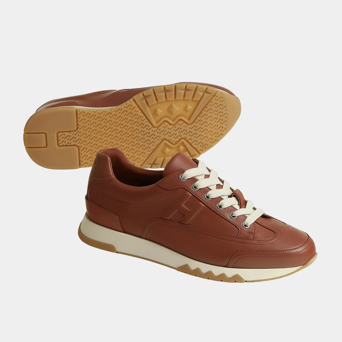 Hermes Trail Sneaker in Calfskin, Gold, Front