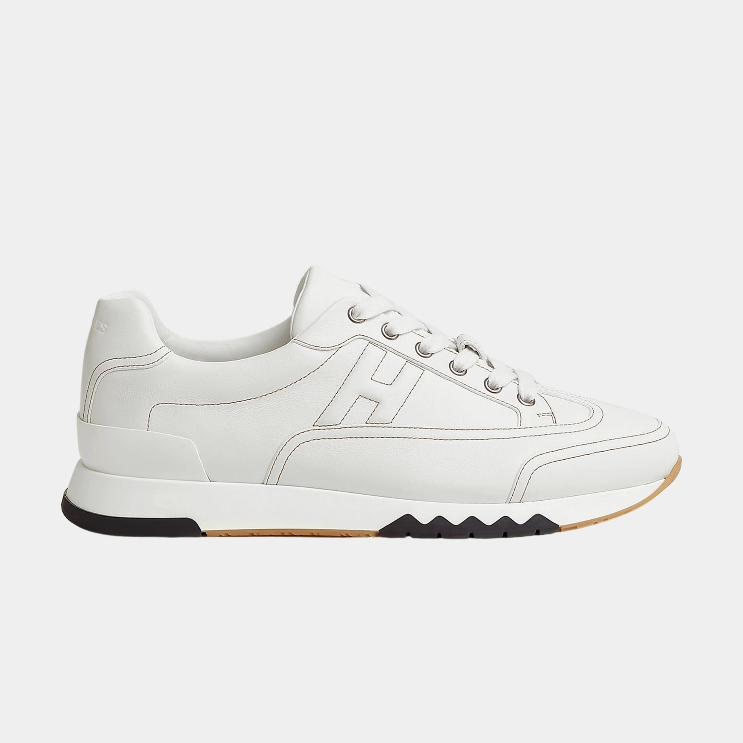 Hermes Trail Sneaker in Calfskin, Blanc, Side