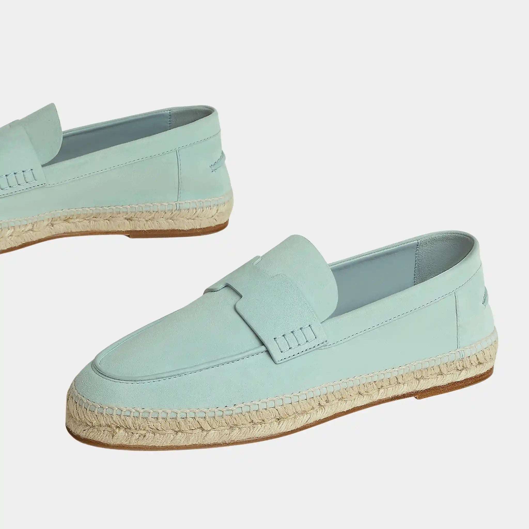 Hermes Trip Espadrille in Suede Goatskin, Bleu Glacier, Side