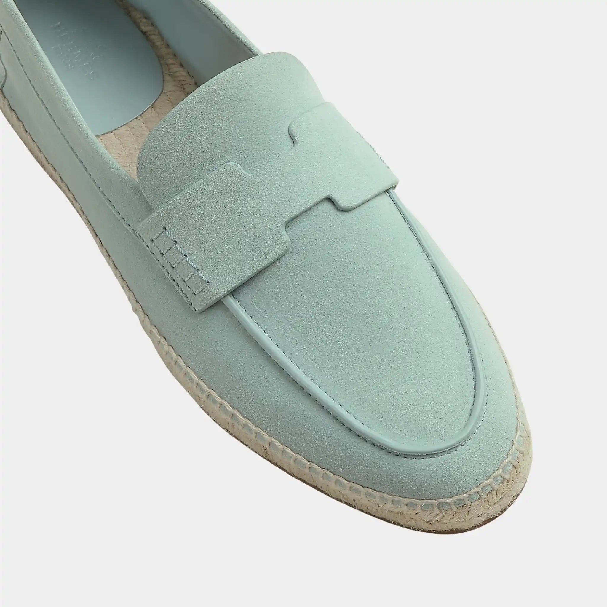 Hermes Trip Espadrille in Suede Goatskin, Bleu Glacier, Top