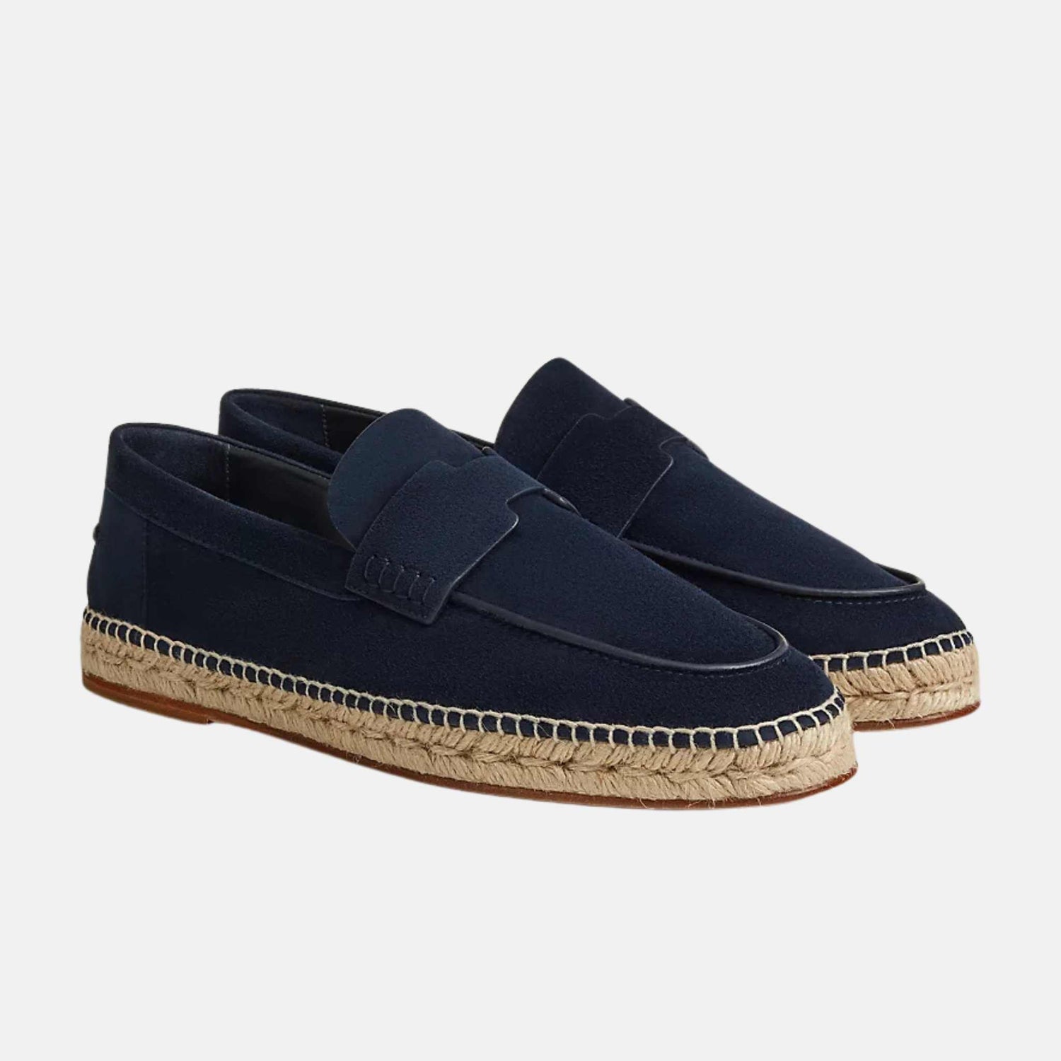 Hermes Trip Espadrille Suede Goatskin , Marine, Front