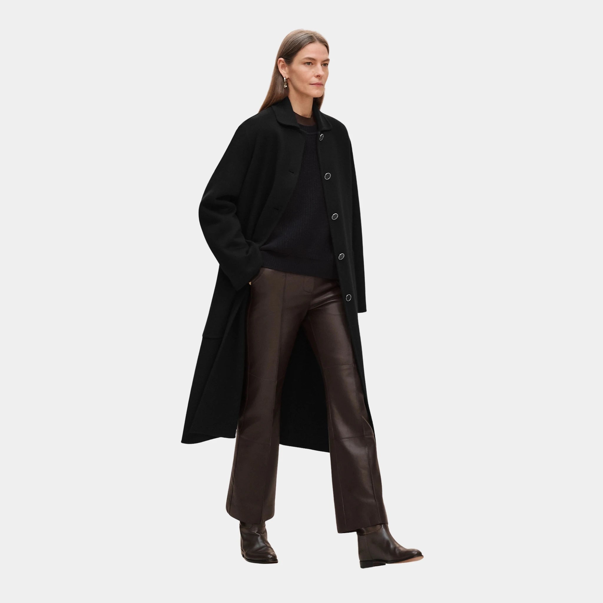 Hermes Wrap Coat in Double-sided Cashmere, Noir, Front