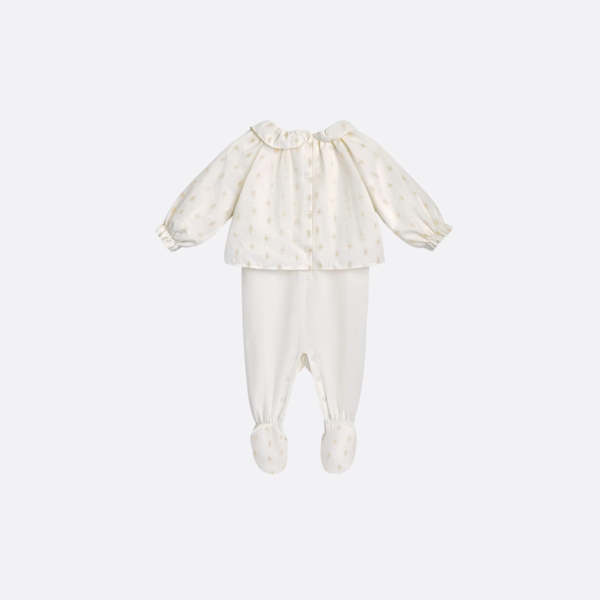 Dior Newborn Gift Set Ivory Jersey and Cotton with Gold-Tone Jacquard Star Motif, Pajama, Back