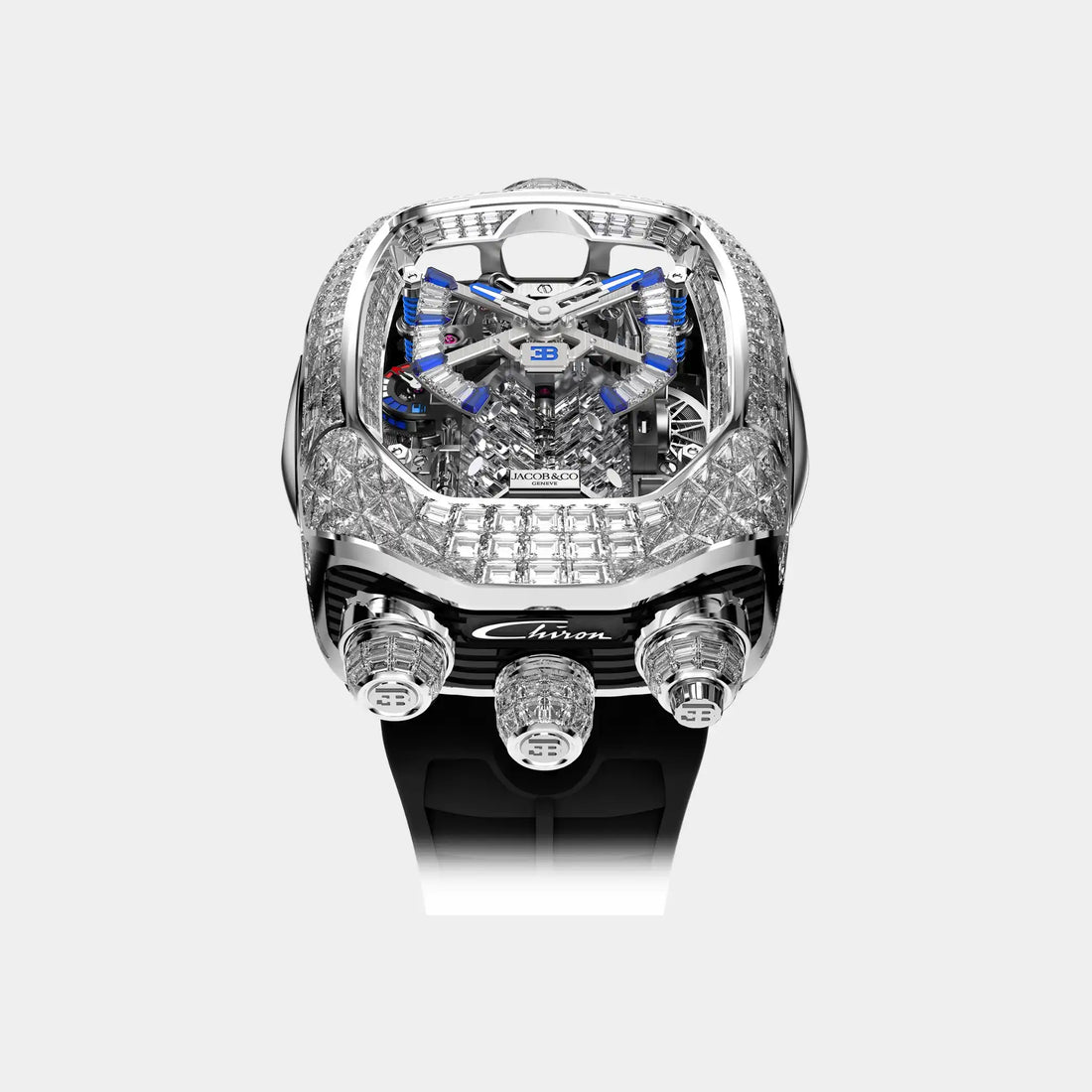 Jacob &amp; Co. Bugatti Chiron Tourbillon Baguette White Gold, Front