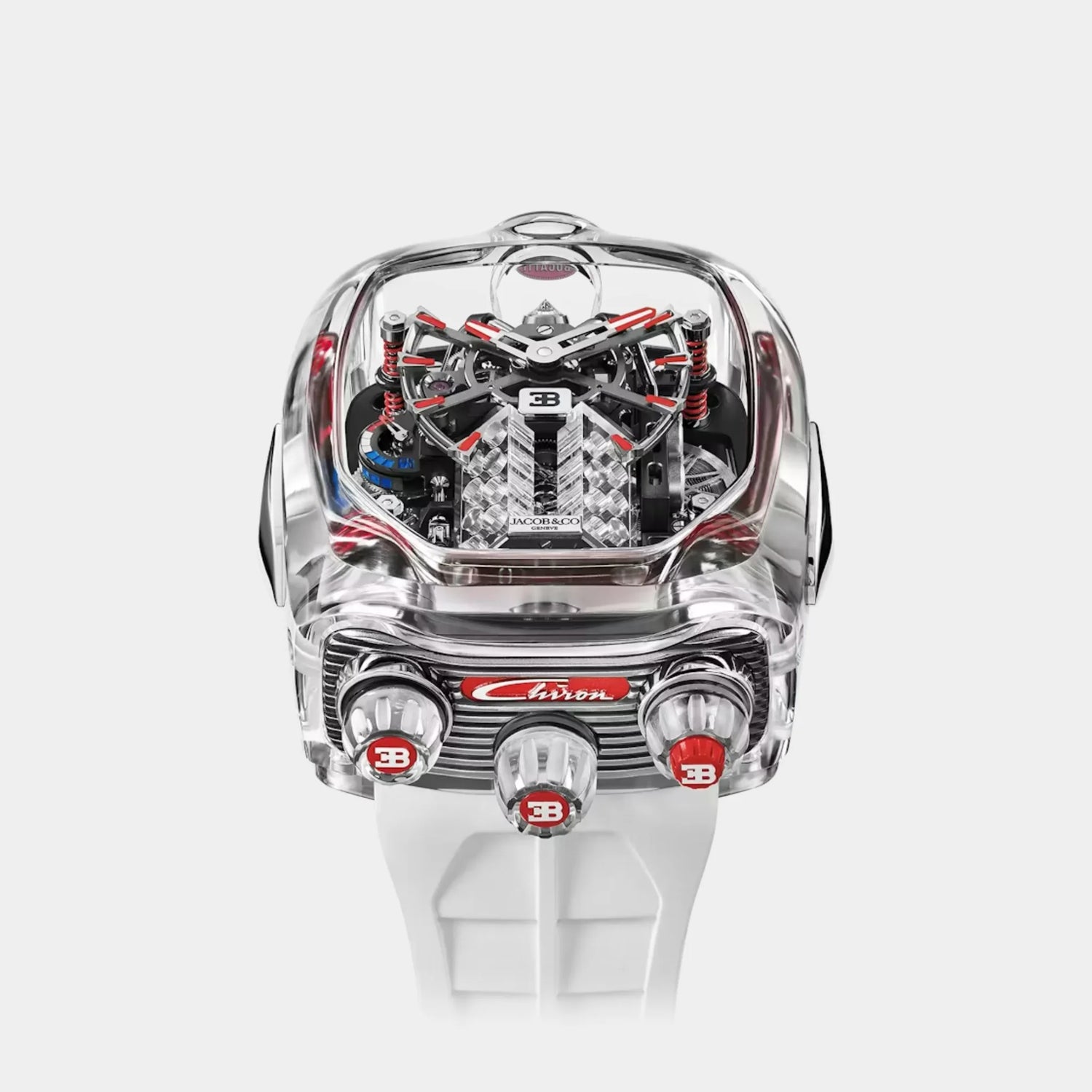 Jacob &amp; Co. Bugatti Chiron Tourbillon Sapphire Crystal Red Accents, Front