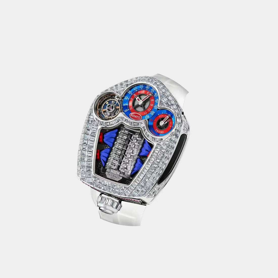 Jacob & Co. Bugatti Tourbillon Baguette من الذهب الأبيض، جانب