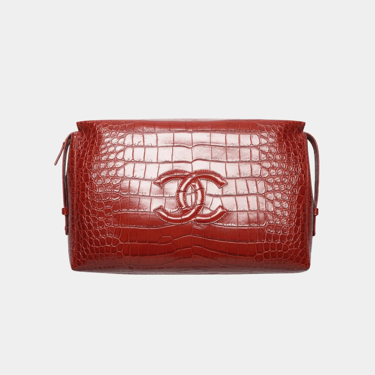 Large Zipped Pouch in Burgundy Crocodile Embossed Calfskin