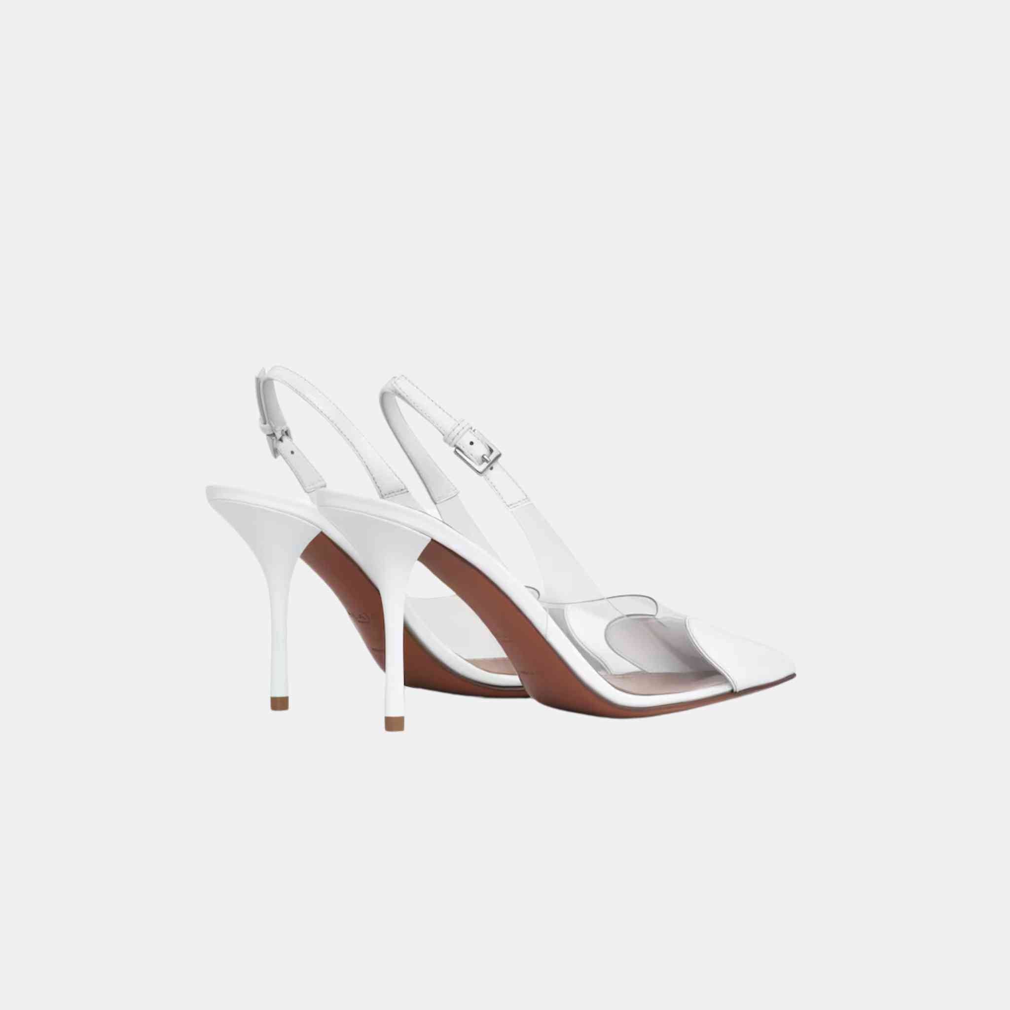 Alaia Le Cœur Slingbacks In Patent Lambskin, White, Back View