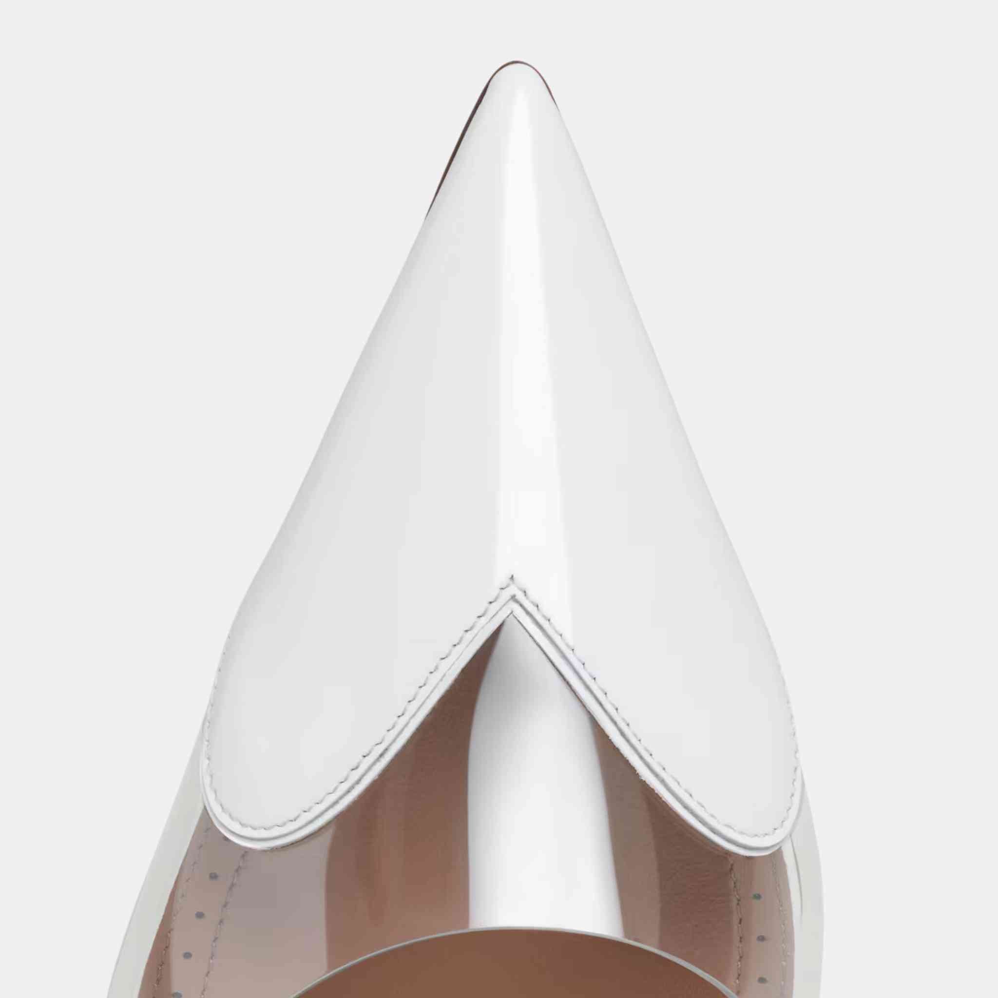 Alaia Le Cœur Slingbacks In Patent Lambskin, White, Top View