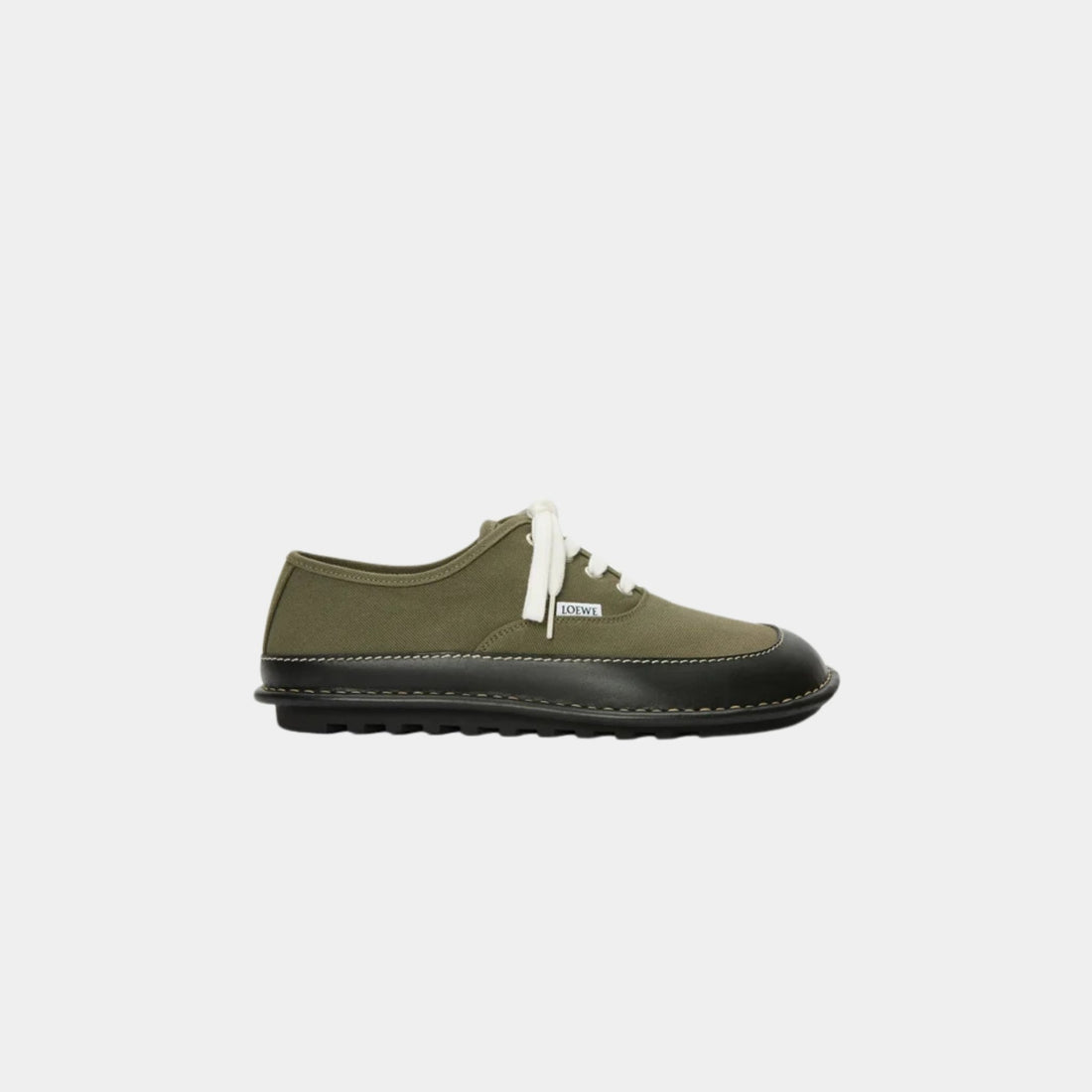Loewe Bay Lace-Up In Canvas And Vegetable-Tanned Calfskin, Khaki Green, Black, Side