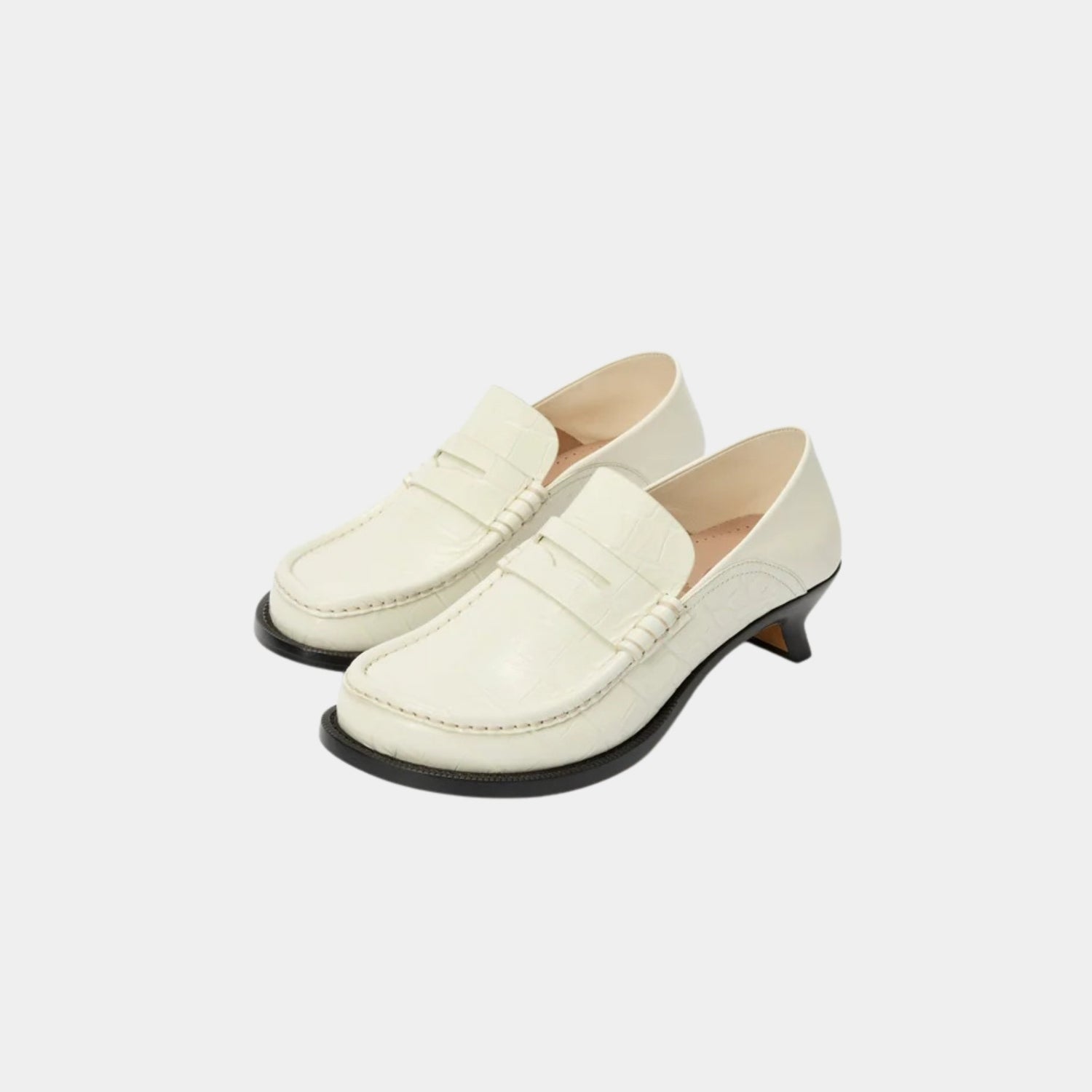 Loewe Campo Heeled Loafer In Calfskin With Crocodile-Embossed Upper, Front