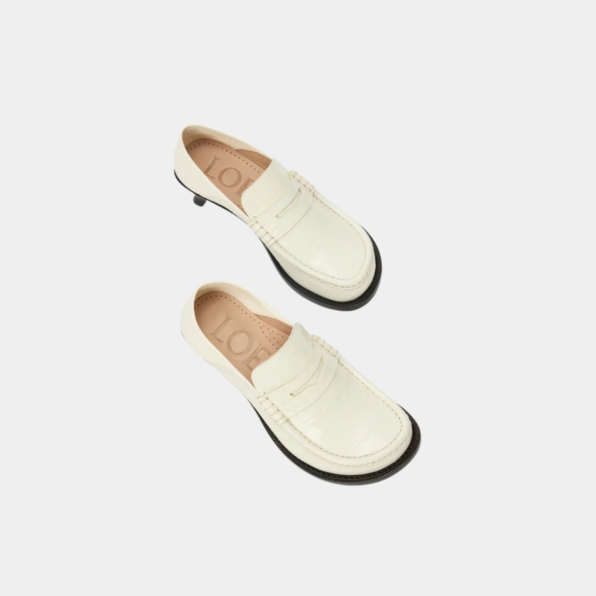 Loewe Campo Heeled Loafer In Calfskin With Crocodile-Embossed Upper, Top