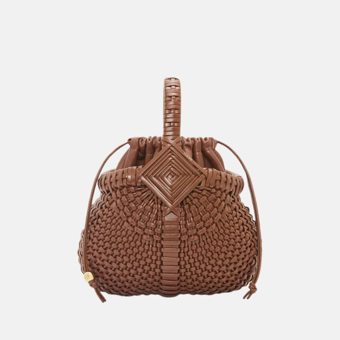 Loewe Mini Diamond Round Basket Bag in Calfskin, Tan, Front