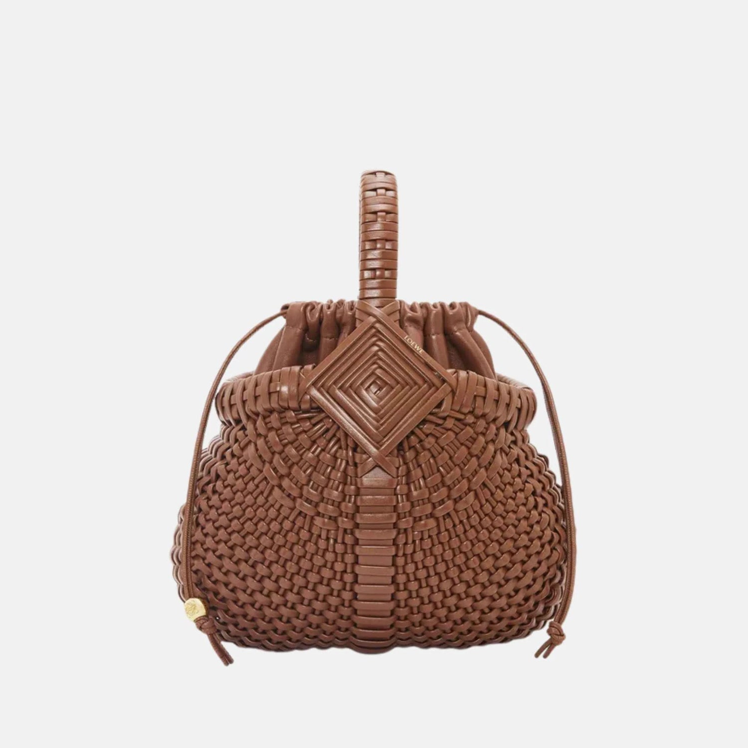 Loewe Mini Diamond Round Basket Bag in Calfskin, Tan, Front