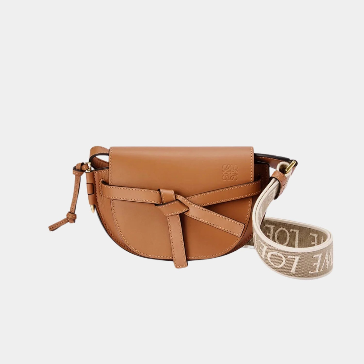 Loewe XXL Puzzle Fold Tote in Canvas Jacquard and Calfskin, Tan, Front