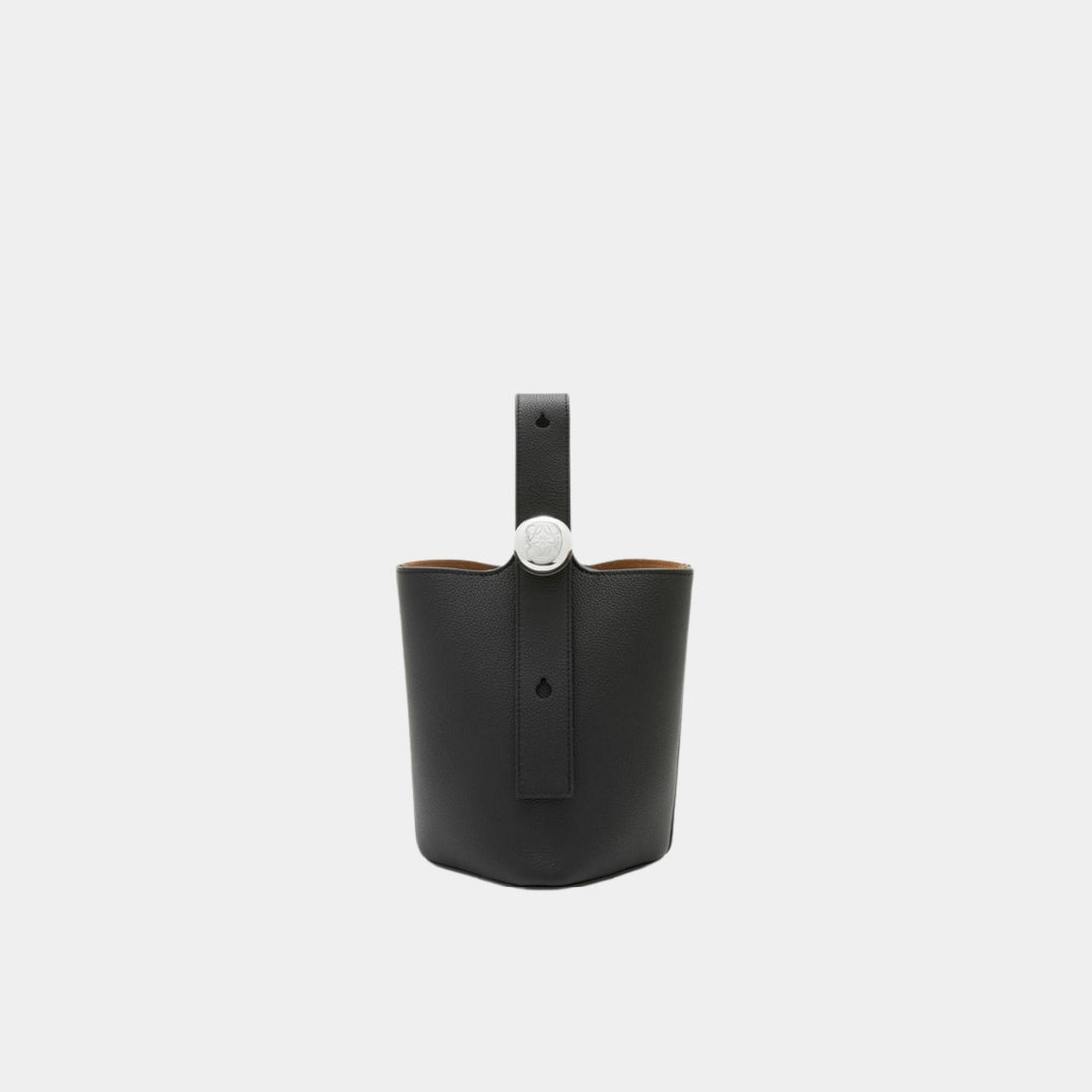 Loewe Mini Pebble Bucket Bag In Soft Grained Calfskin, Black, Front