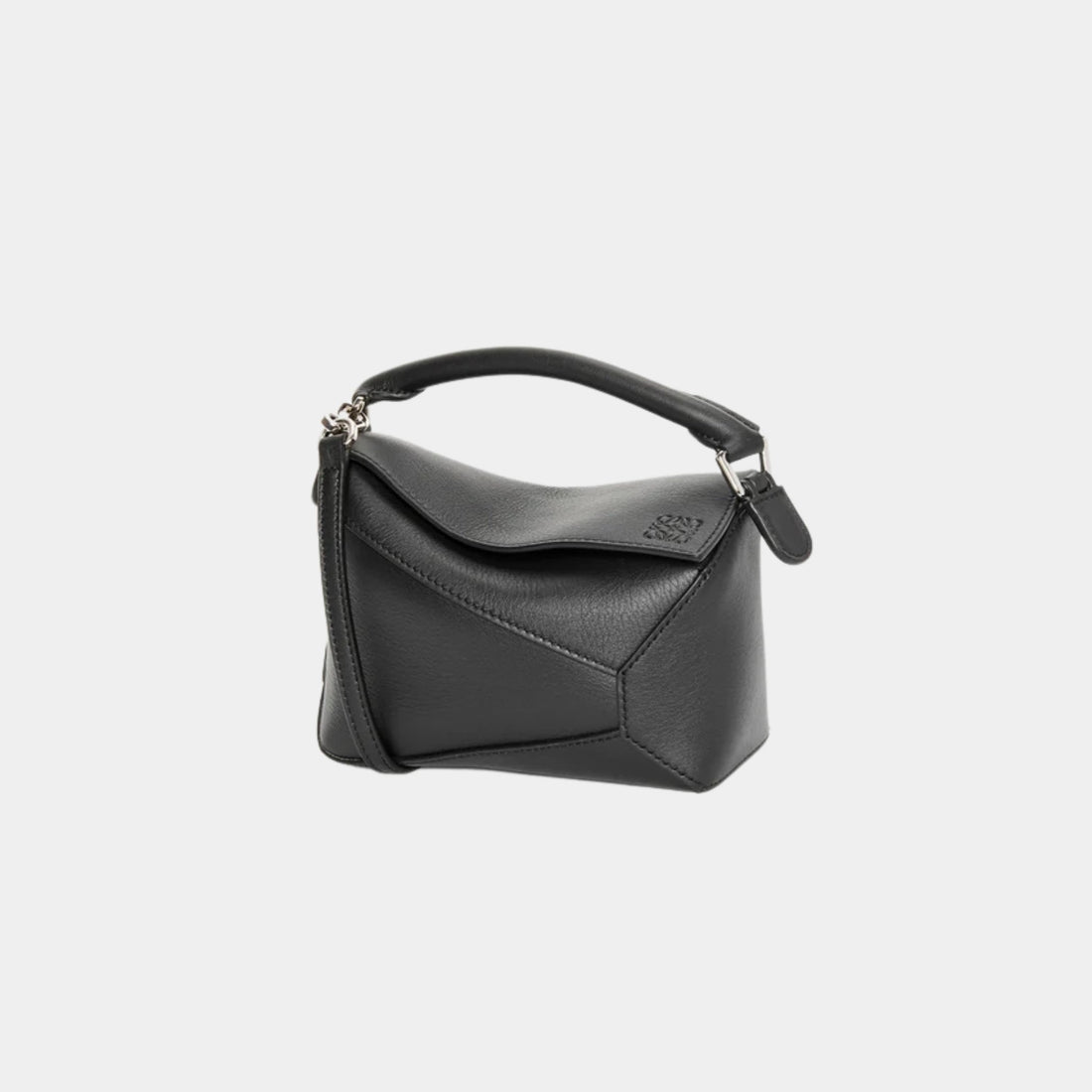Loewe Mini Puzzle Edge Bag Classic Calf Leather, Black, Front