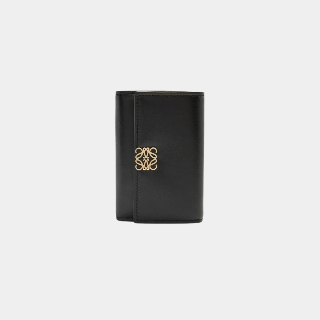 Loewe Puffer Anagram Small Vertical Wallet In Shiny Nappa Calfskin, Black, Front