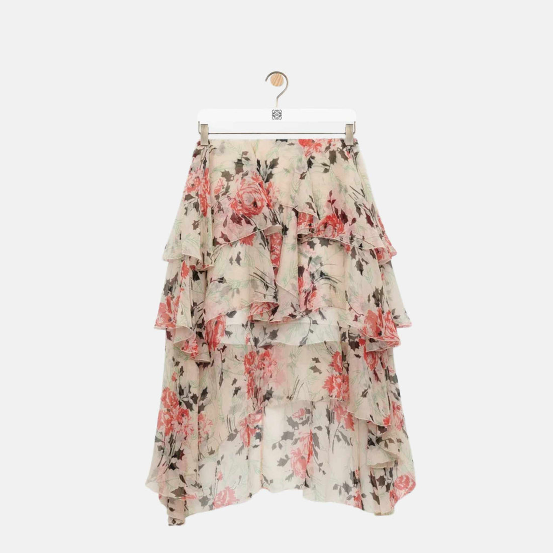 Loewe Skirt In Silk With Peony Floral Print, Front