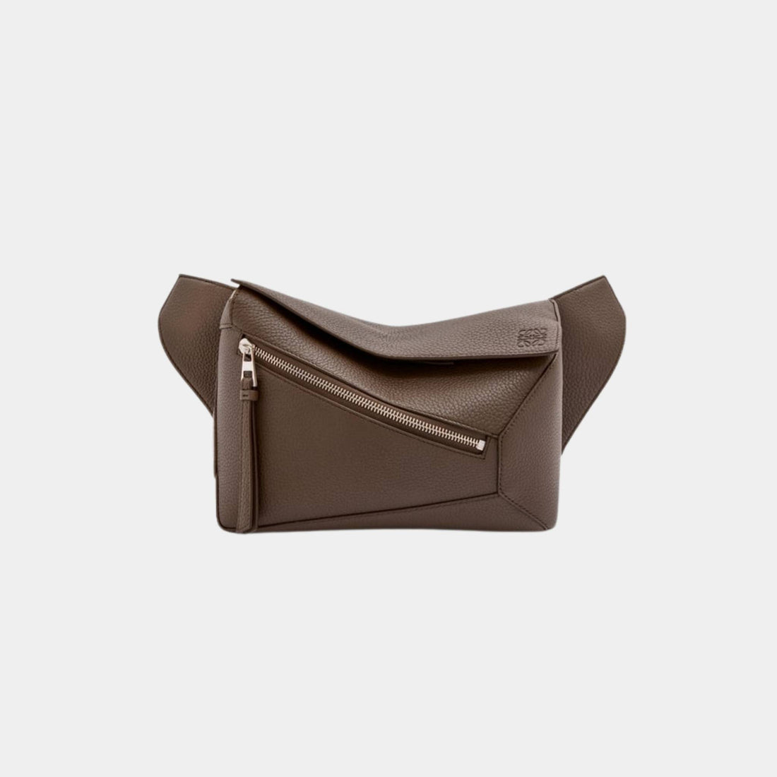 Loewe Small Puzzle Bumbag In Grained Calfskin, Oxblood, Front